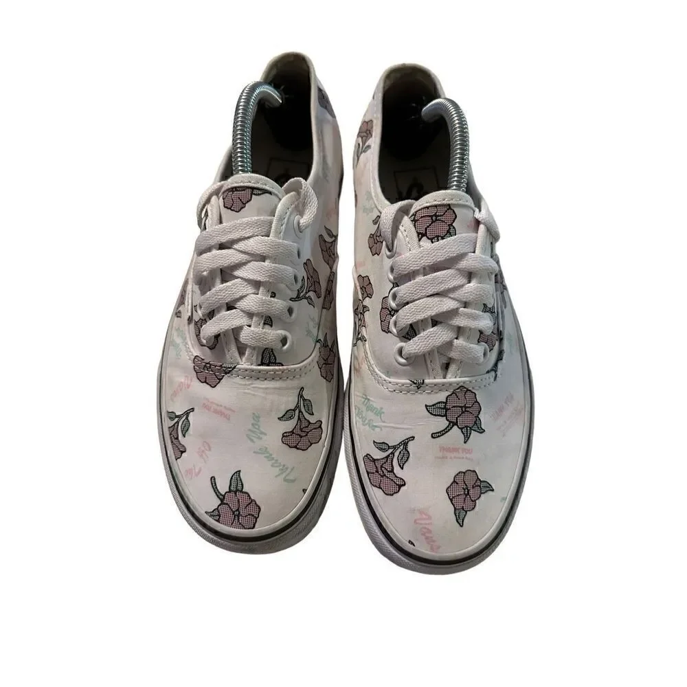 VANS Authentic Low Thank You Floral 507698 White Flowers Womens Size 8 Shoes